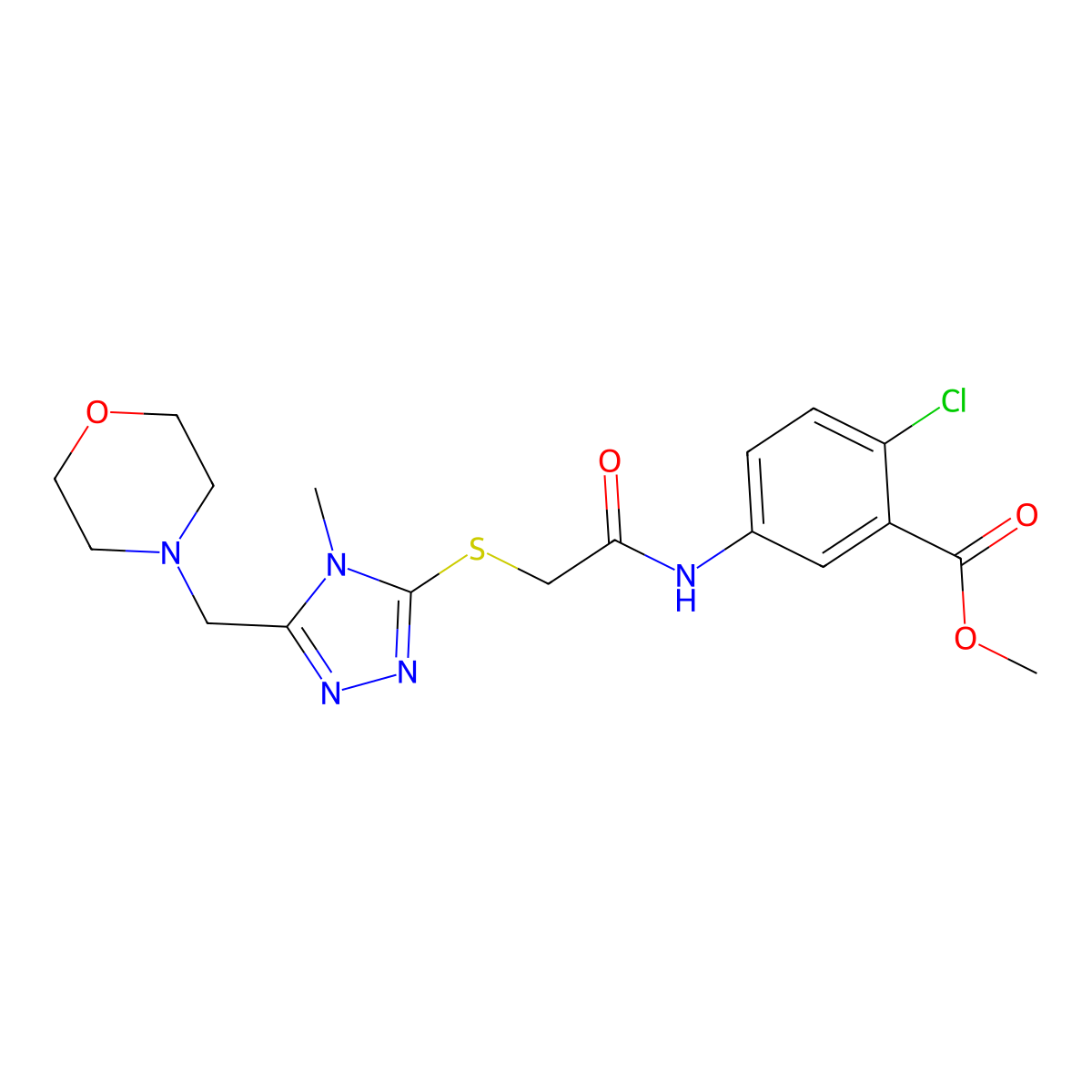 methyl 2-chloro-5-[({[4-methyl-5-(4-morpholinylmethyl)-4H-1,2,4-triazol-3-yl]thio}acetyl)amino]benzoate molecular structure, CAS 701220-34-0