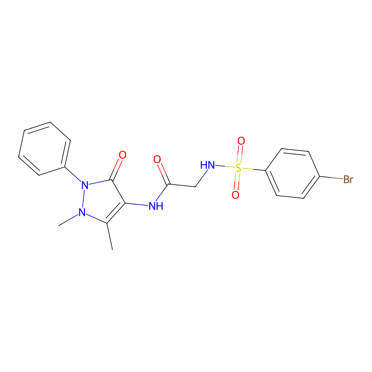 2-[(4-bromophenyl)sulfonylamino]-N-(1,5-dimethyl-3-oxo-2-phenylpyrazol-4-yl)acetamide molecular structure, CAS 701220-37-3