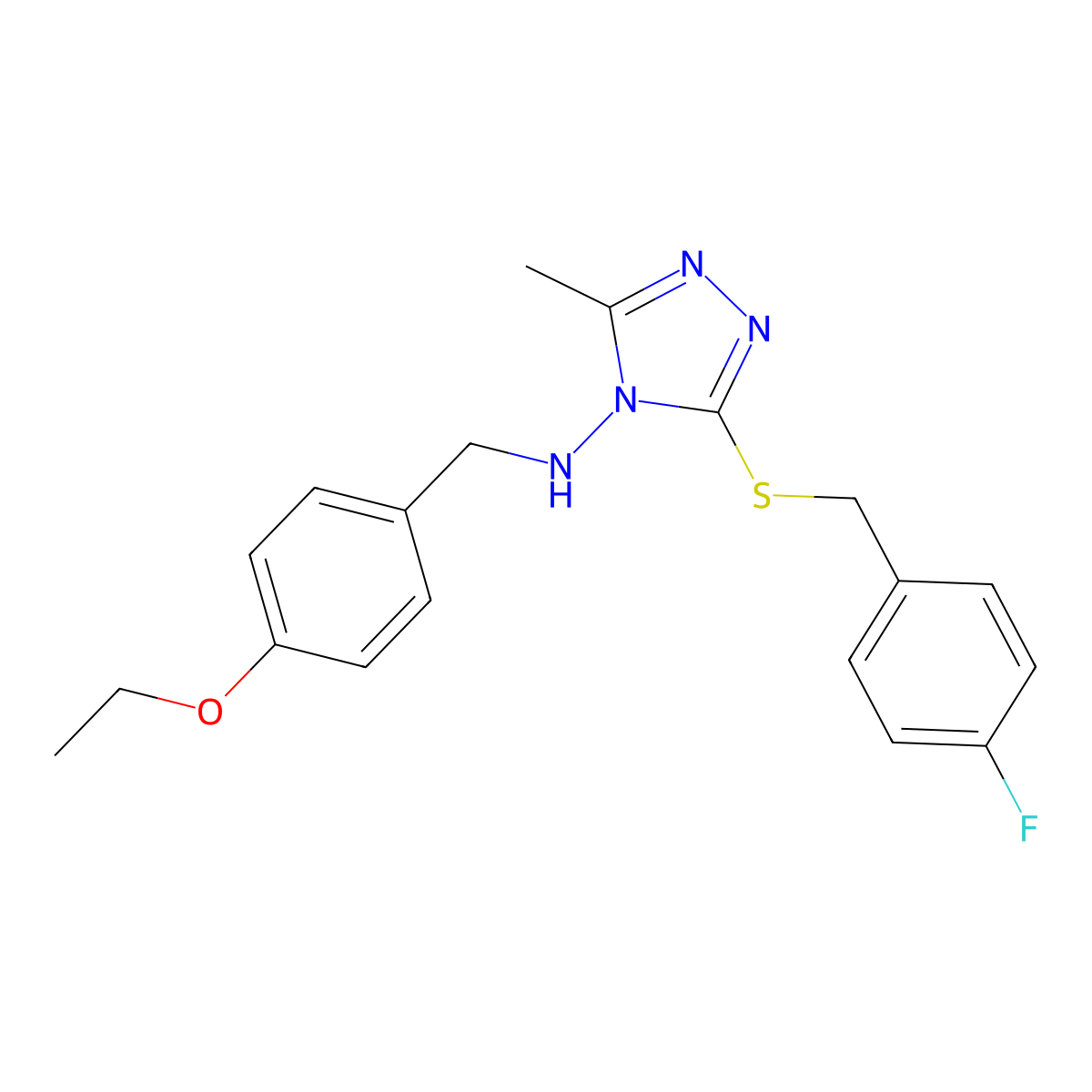N-[(4-ethoxyphenyl)methyl]-3-[(4-fluorophenyl)methylsulfanyl]-5-methyl-1,2,4-triazol-4-amine molecular structure, CAS 701220-38-4