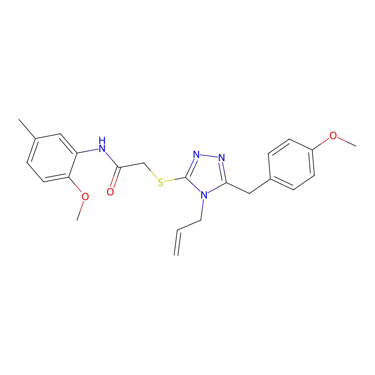 N-(2-methoxy-5-methylphenyl)-2-[[5-[(4-methoxyphenyl)methyl]-4-prop-2-enyl-1,2,4-triazol-3-yl]sulfanyl]acetamide molecular structure, CAS 701220-48-6