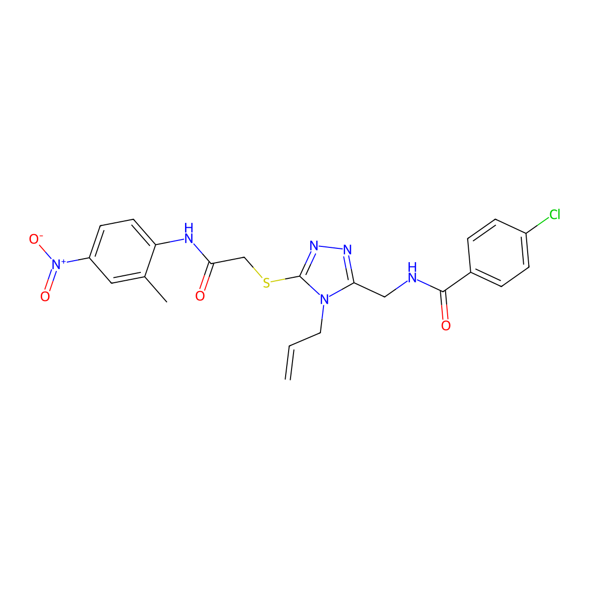 4-chloro-N-[[5-[2-(2-methyl-4-nitroanilino)-2-oxoethyl]sulfanyl-4-prop-2-enyl-1,2,4-triazol-3-yl]methyl]benzamide molecular structure, CAS 701220-54-4