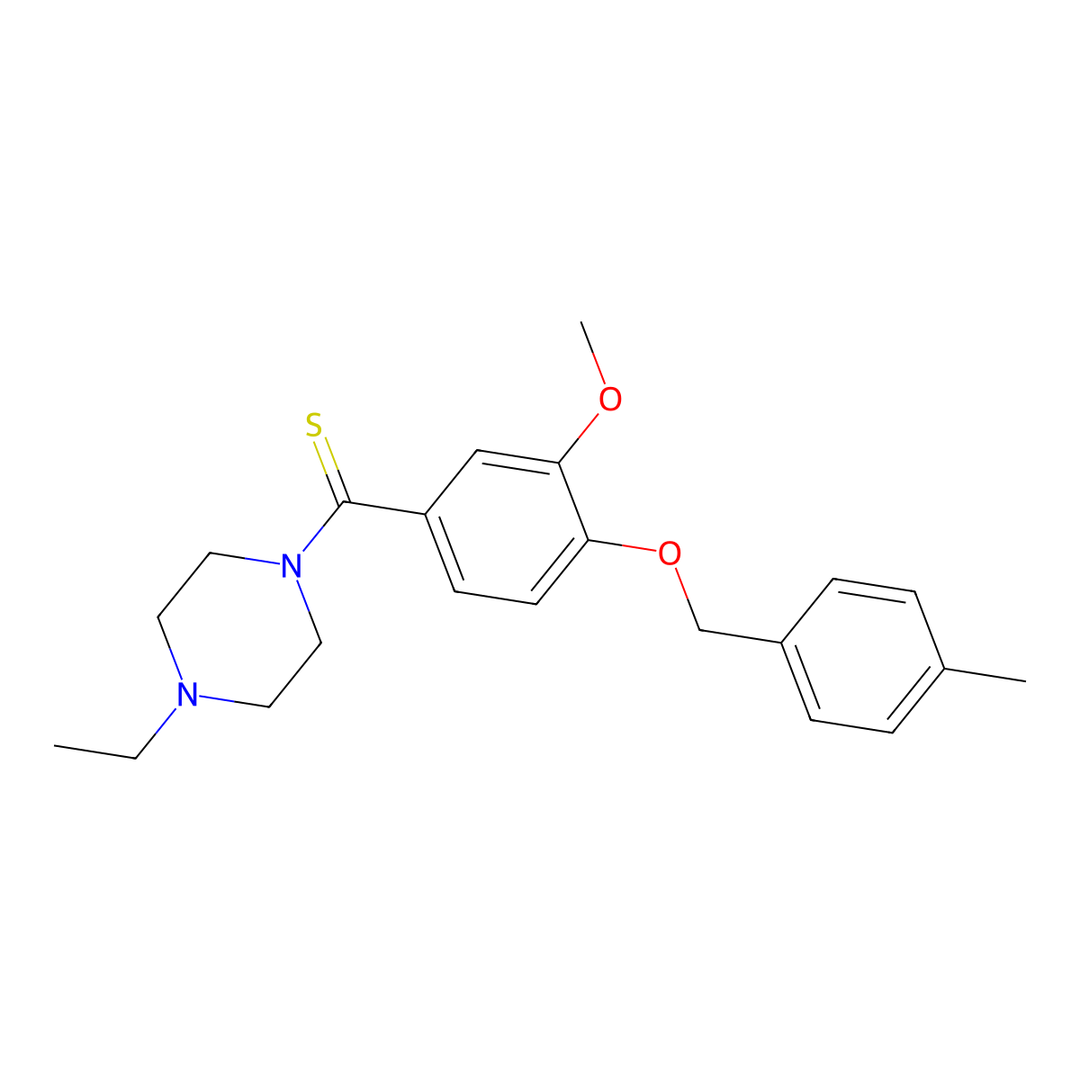 (4-Ethylpiperazin-1-yl)-[3-methoxy-4-[(4-methylphenyl)methoxy]phenyl]methanethione molecular structure, CAS 701220-65-7