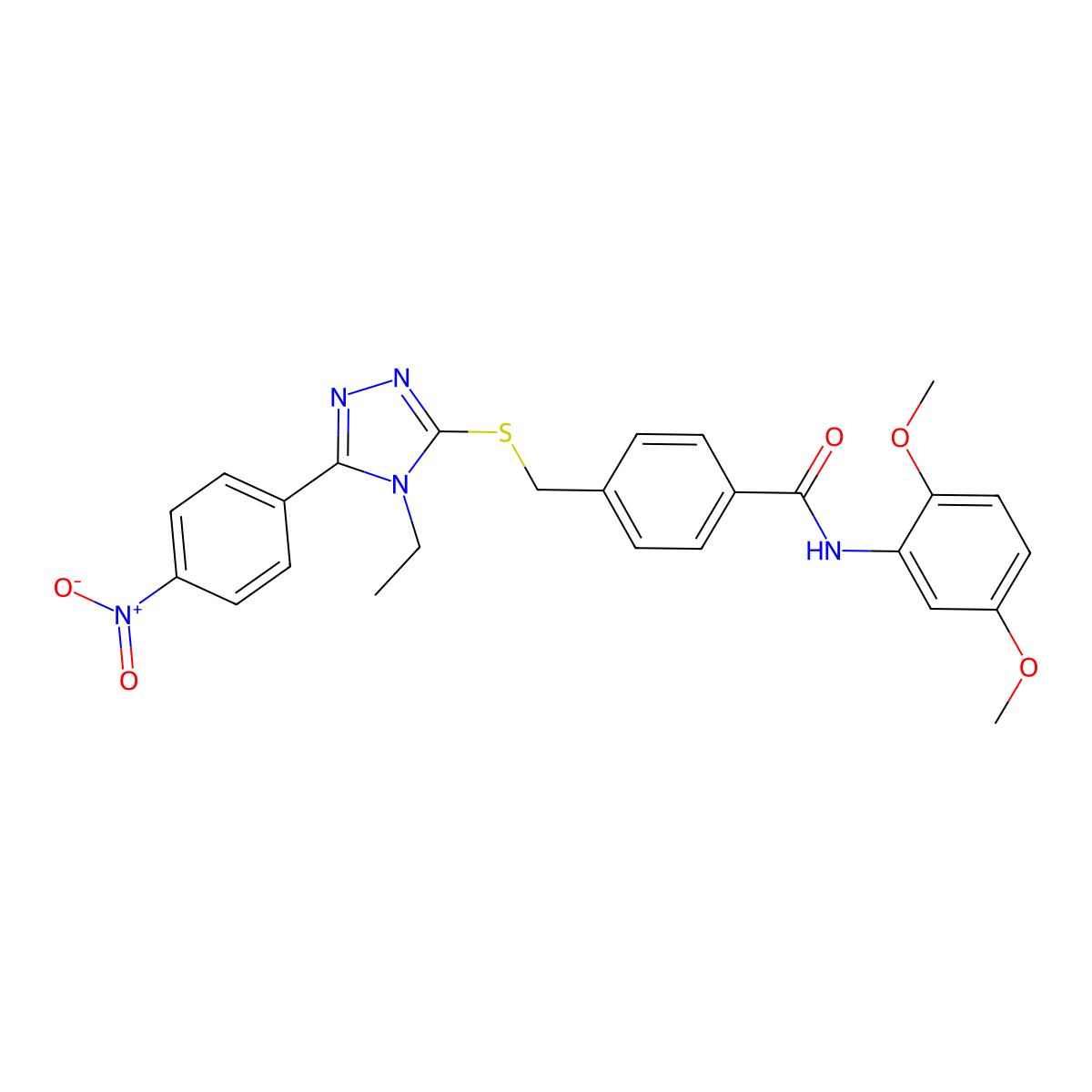 N-(2,5-dimethoxyphenyl)-4-[[4-ethyl-5-(4-nitrophenyl)-1,2,4-triazol-3-yl]sulfanylmethyl]benzamide molecular structure, CAS 701220-66-8