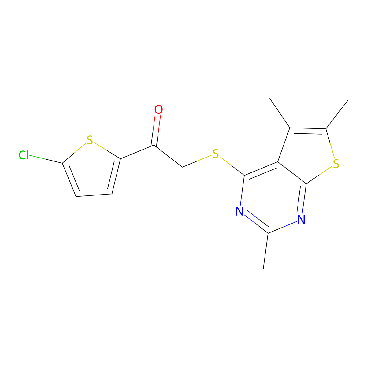 1-(5-Chlorothiophen-2-yl)-2-(2,5,6-trimethylthieno[2,3-d]pyrimidin-4-yl)sulfanylethanone molecular structure, CAS 701220-89-5