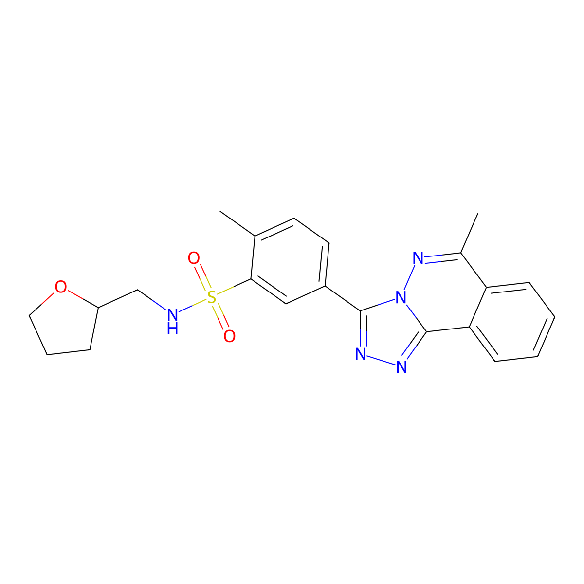 2-methyl-5-(6-methyl-[1,2,4]triazolo[3,4-a]phthalazin-3-yl)-N-(oxolan-2-ylmethyl)benzenesulfonamide molecular structure, CAS 701221-01-4