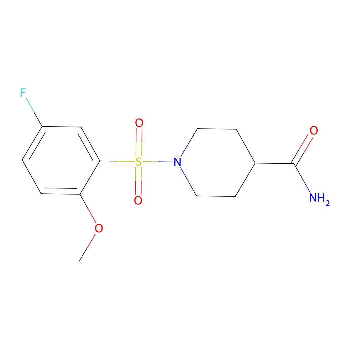 1-(5-Fluoro-2-methoxyphenyl)sulfonylpiperidine-4-carboxamide molecular structure, CAS 701221-02-5