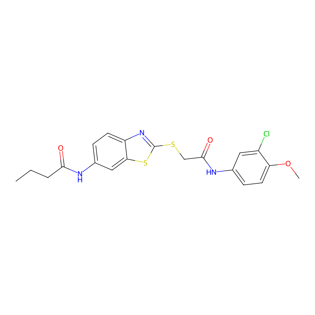 N-[2-[2-(3-chloro-4-methoxyanilino)-2-oxoethyl]sulfanyl-1,3-benzothiazol-6-yl]butanamide molecular structure, CAS 701221-06-9