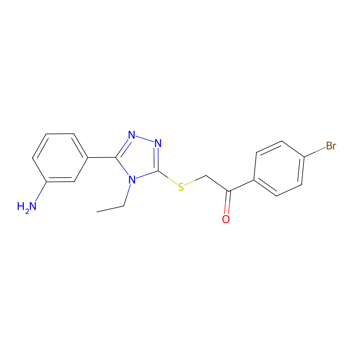 2-[[5-(3-Aminophenyl)-4-ethyl-1,2,4-triazol-3-yl]sulfanyl]-1-(4-bromophenyl)ethanone molecular structure, CAS 701221-10-5