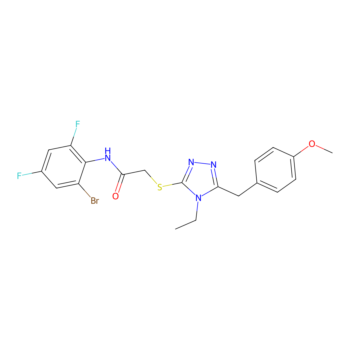 N-(2-bromo-4,6-difluorophenyl)-2-[[4-ethyl-5-[(4-methoxyphenyl)methyl]-1,2,4-triazol-3-yl]sulfanyl]acetamide molecular structure, CAS 701221-21-8