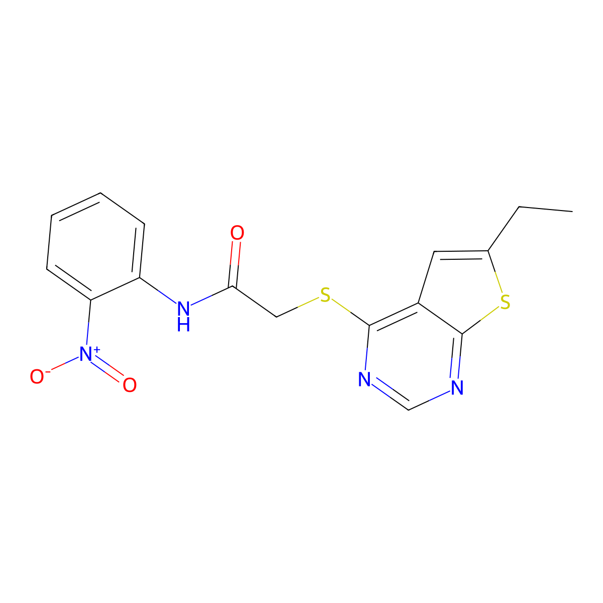 2-(6-ethylthieno[2,3-d]pyrimidin-4-yl)sulfanyl-N-(2-nitrophenyl)acetamide molecular structure, CAS 701221-31-0