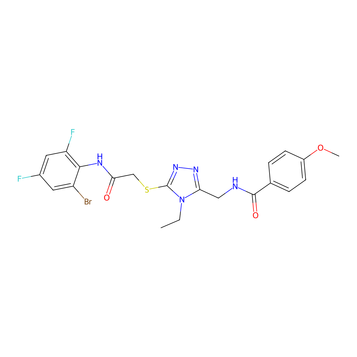 N-[[5-[2-(2-bromo-4,6-difluoroanilino)-2-oxoethyl]sulfanyl-4-ethyl-1,2,4-triazol-3-yl]methyl]-4-methoxybenzamide molecular structure, CAS 701221-37-6