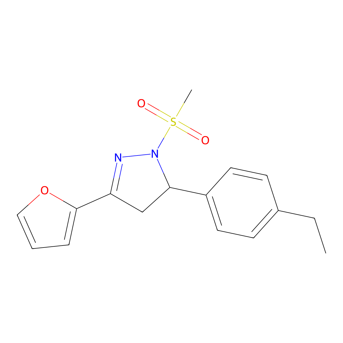 5-(4-ethylphenyl)-3-(furan-2-yl)-1-(methylsulfonyl)-4,5-dihydro-1H-pyrazole molecular structure, CAS 701221-50-3
