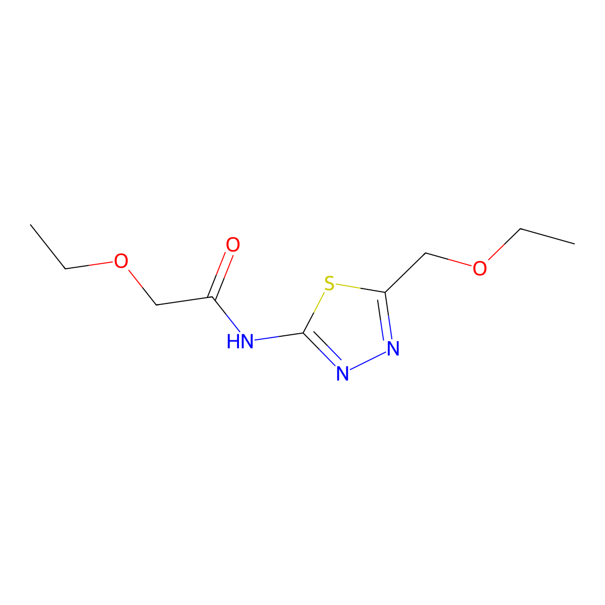2-ethoxy-N-[5-(ethoxymethyl)-1,3,4-thiadiazol-2-yl]acetamide molecular structure, CAS 701221-61-6