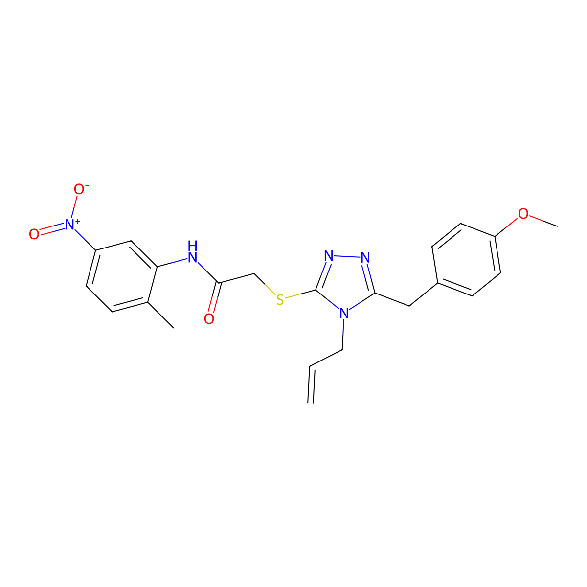2-[[5-[(4-methoxyphenyl)methyl]-4-prop-2-enyl-1,2,4-triazol-3-yl]sulfanyl]-N-(2-methyl-5-nitrophenyl)acetamide molecular structure, CAS 701221-71-8