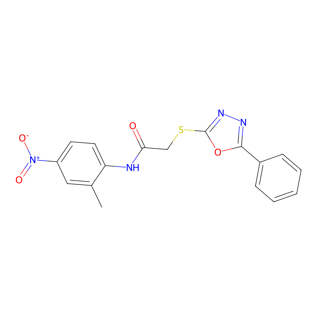 N-(2-methyl-4-nitrophenyl)-2-[(5-phenyl-1,3,4-oxadiazol-2-yl)sulfanyl]acetamide molecular structure, CAS 701221-92-3