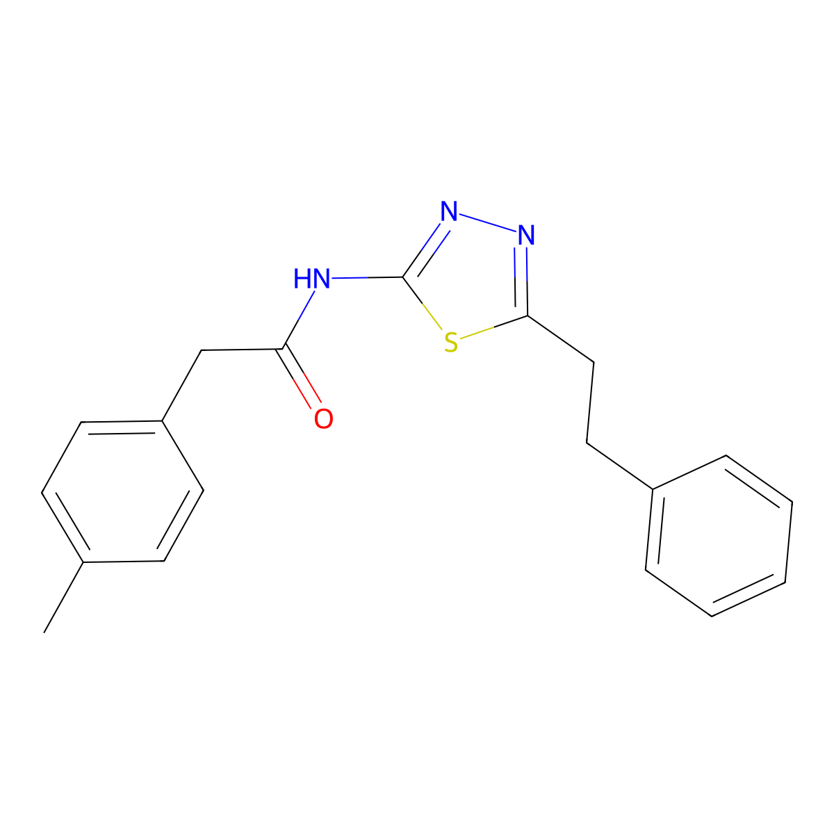 2-(4-methylphenyl)-N-[5-(2-phenylethyl)-1,3,4-thiadiazol-2-yl]acetamide molecular structure, CAS 701222-04-0