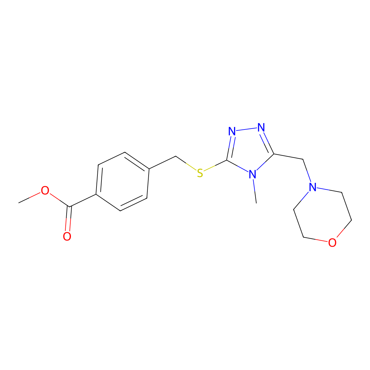 methyl 4-({[4-methyl-5-(morpholin-4-ylmethyl)-4H-1,2,4-triazol-3-yl]sulfanyl}methyl)benzoate molecular structure, CAS 701222-45-9