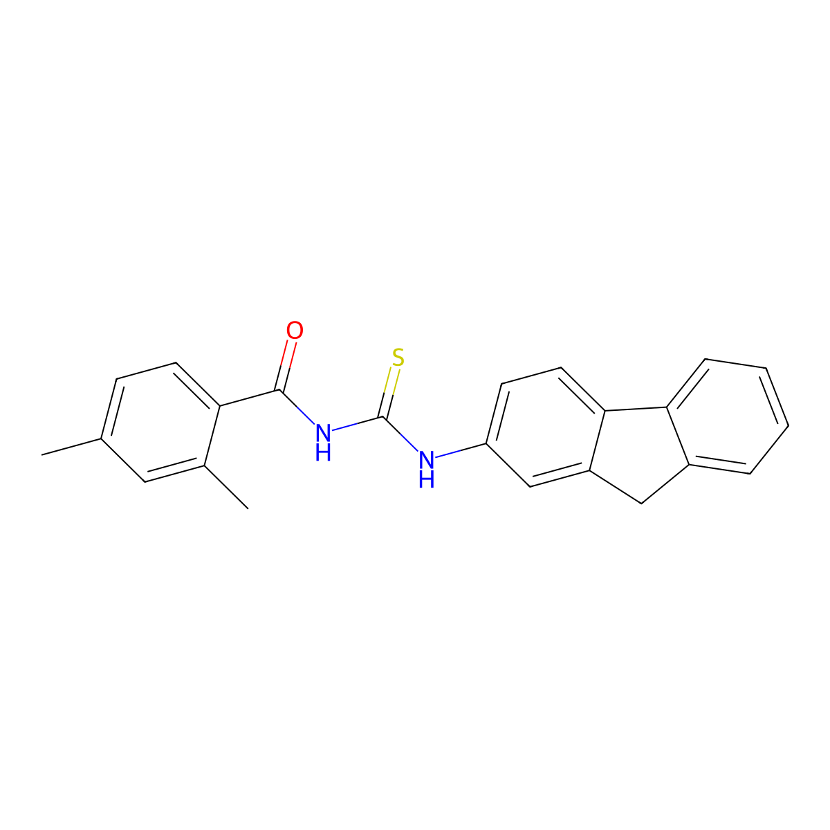 N-(9H-fluoren-2-ylcarbamothioyl)-2,4-dimethylbenzamide molecular structure, CAS 701222-47-1