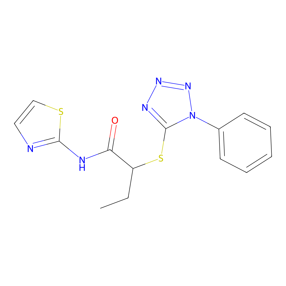 2-[(1-phenyl-1H-tetrazol-5-yl)sulfanyl]-N-(1,3-thiazol-2-yl)butanamide molecular structure, CAS 701222-64-2