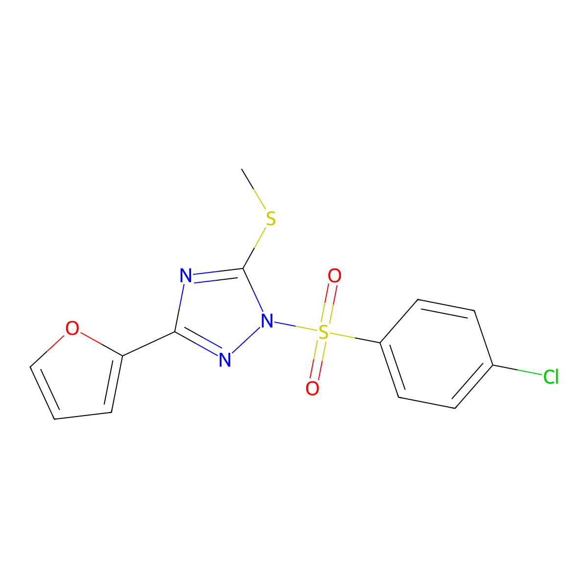 1-(4-Chlorophenyl)sulfonyl-3-(furan-2-yl)-5-methylsulfanyl-1,2,4-triazole molecular structure, CAS 701223-11-2