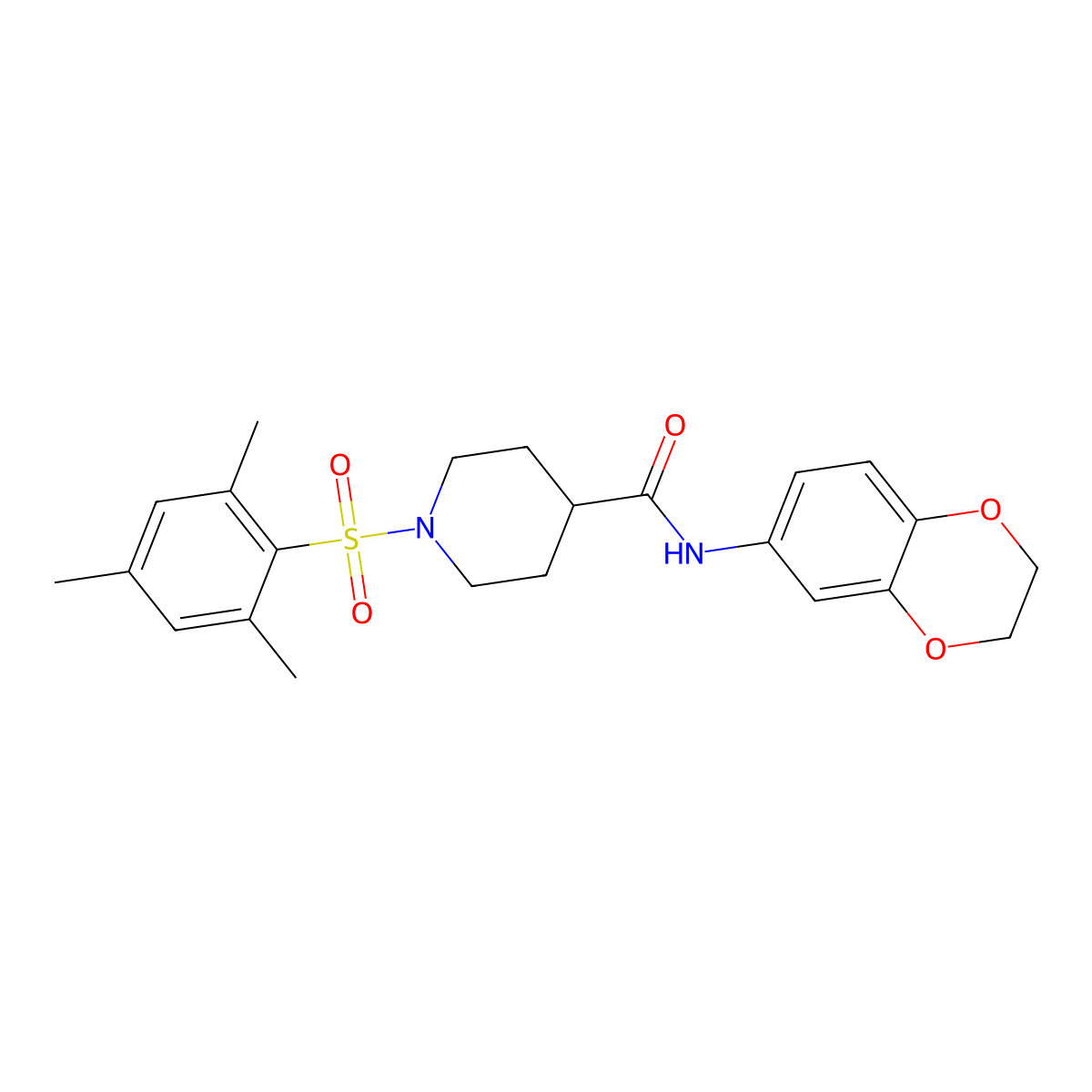 N-(2,3-dihydro-1,4-benzodioxin-6-yl)-1-(2,4,6-trimethylphenyl)sulfonylpiperidine-4-carboxamide molecular structure, CAS 701223-38-3