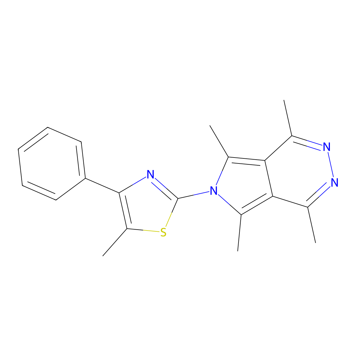 5-Methyl-4-phenyl-2-(1,4,5,7-tetramethylpyrrolo[3,4-d]pyridazin-6-yl)-1,3-thiazole molecular structure, CAS 701223-47-4