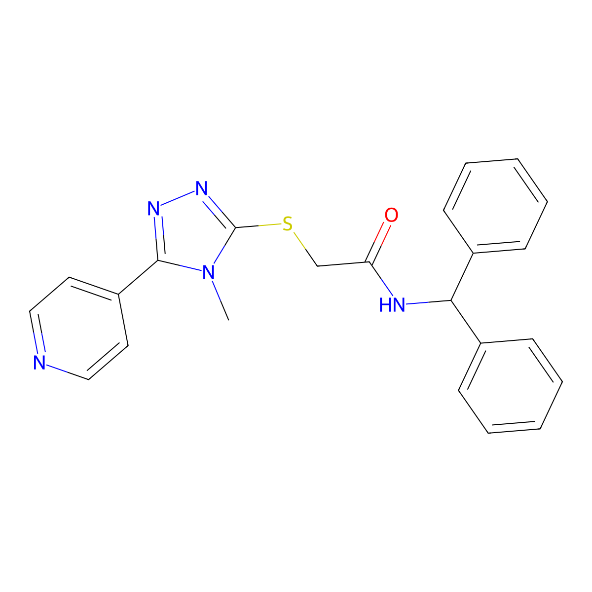 N-benzhydryl-2-[(4-methyl-5-pyridin-4-yl-1,2,4-triazol-3-yl)sulfanyl]acetamide molecular structure, CAS 701223-51-0