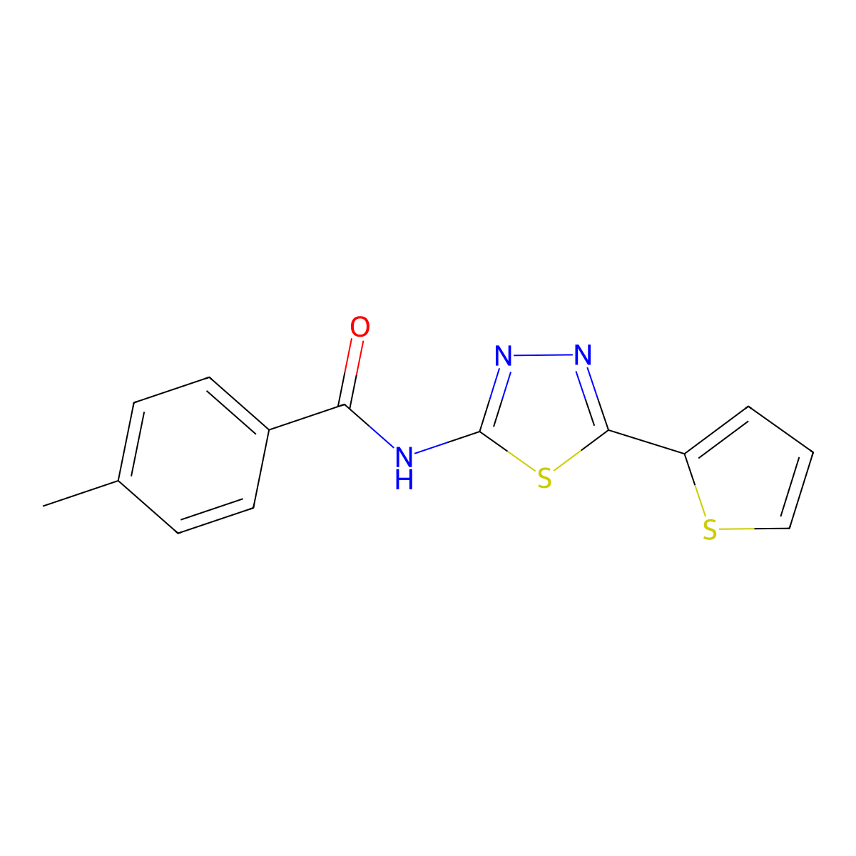 4-methyl-N-[5-(thiophen-2-yl)-1,3,4-thiadiazol-2-yl]benzamide molecular structure, CAS 701223-55-4