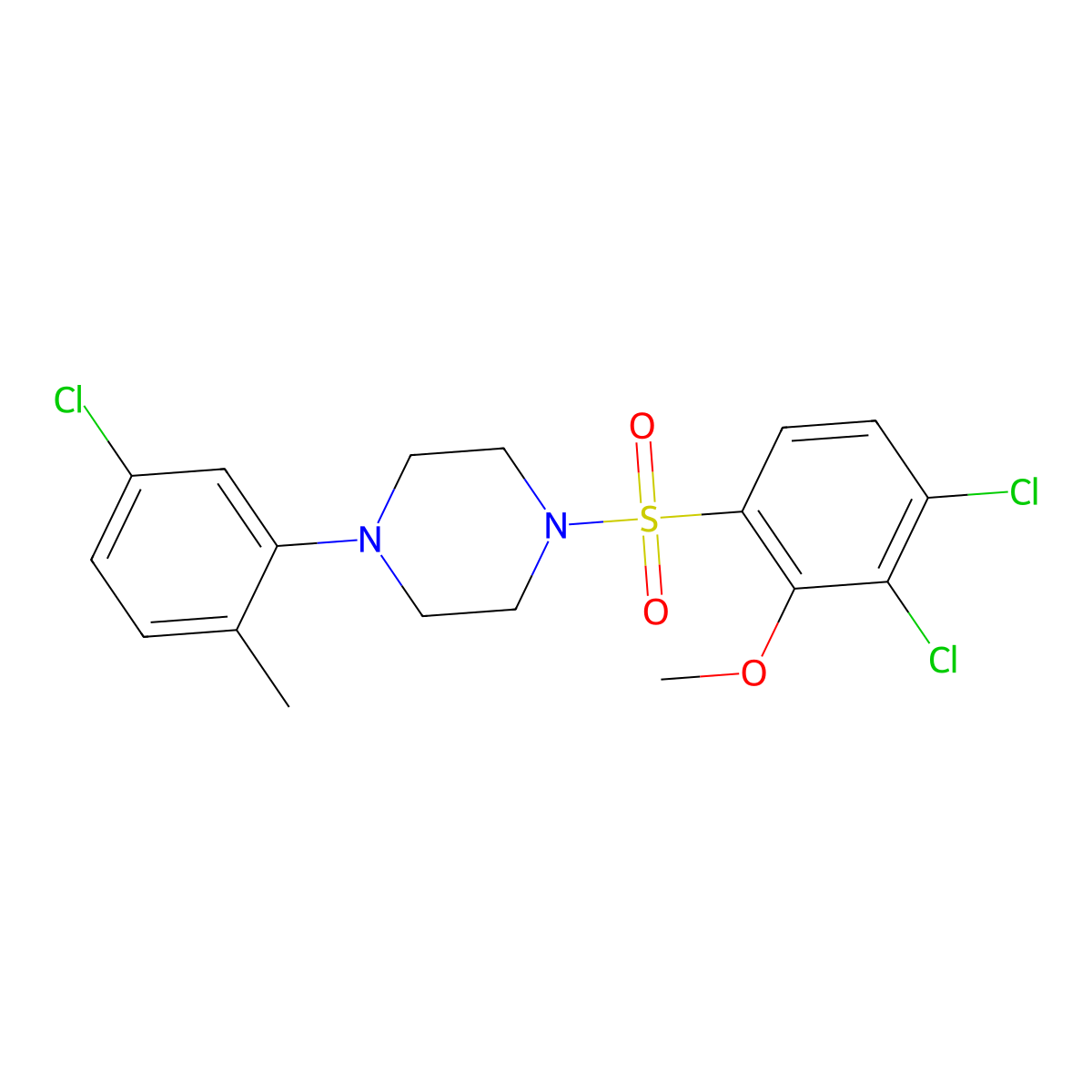 1-(5-Chloro-2-methylphenyl)-4-(3,4-dichloro-2-methoxybenzenesulfonyl)piperazine molecular structure, CAS 701223-59-8