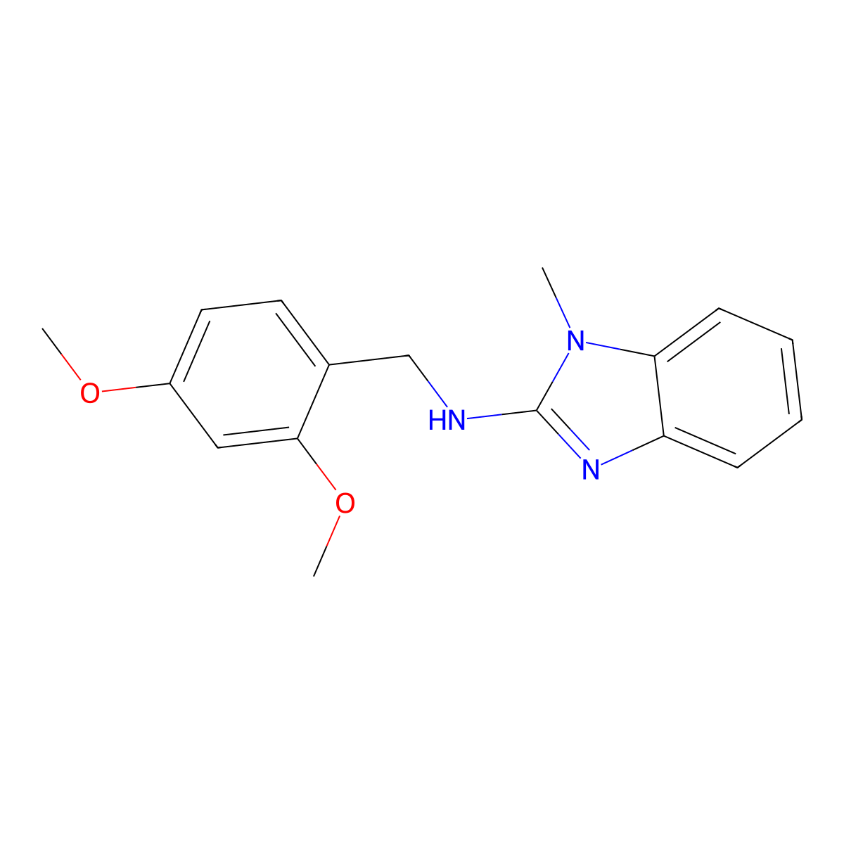 (2,4-Dimethoxy-benzyl)-(1-methyl-1H-benzoimidazol-2-yl)-amine molecular structure, CAS 701224-20-6