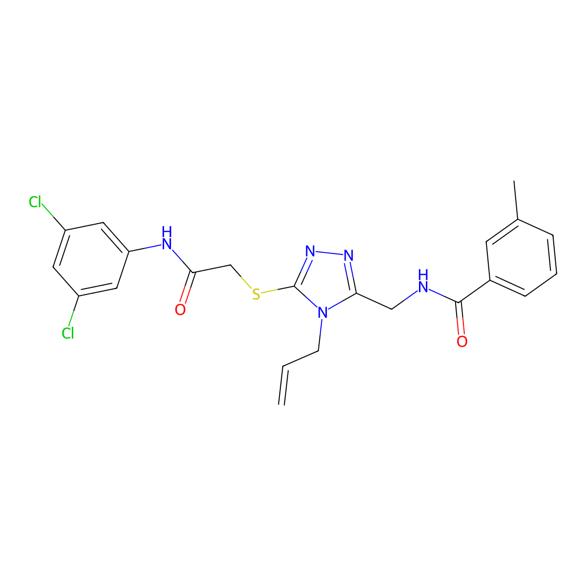 N-[[5-[2-(3,5-dichloroanilino)-2-oxoethyl]sulfanyl-4-prop-2-enyl-1,2,4-triazol-3-yl]methyl]-3-methylbenzamide molecular structure, CAS 701224-23-9