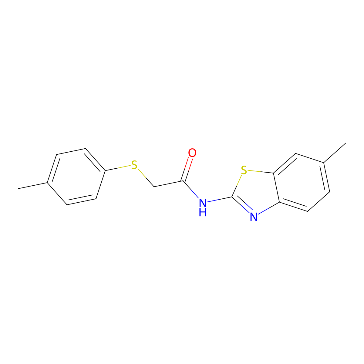 N-(6-methyl-1,3-benzothiazol-2-yl)-2-(4-methylphenyl)sulfanylacetamide molecular structure, CAS 701224-25-1