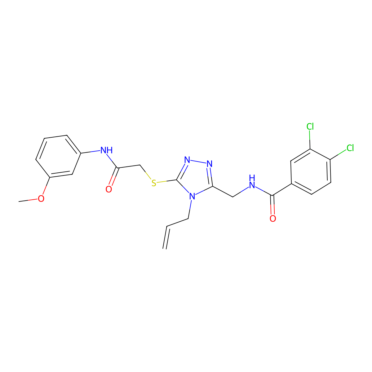 3,4-dichloro-N-[[5-[2-(3-methoxyanilino)-2-oxoethyl]sulfanyl-4-prop-2-enyl-1,2,4-triazol-3-yl]methyl]benzamide molecular structure, CAS 701224-30-8