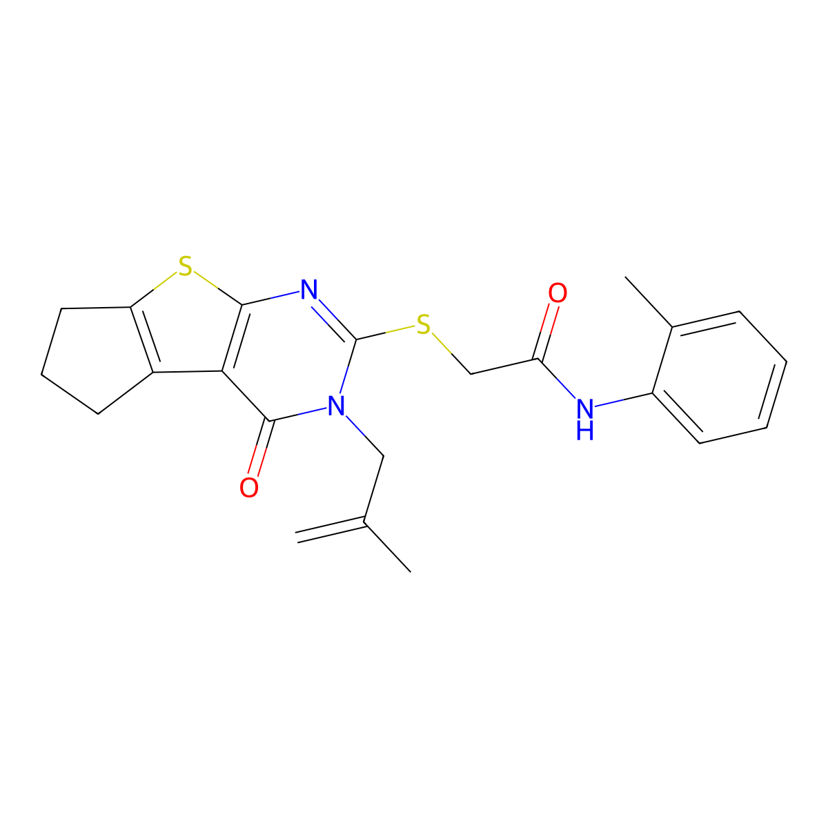 N-(2-methylphenyl)-2-{[11-(2-methylprop-2-en-1-yl)-12-oxo-7-thia-9,11-diazatricyclo[6.4.0.0^{2,6}]dodeca-1(8),2(6),9-trien-10-yl]sulfanyl}acetamide molecular structure, CAS 701224-33-1