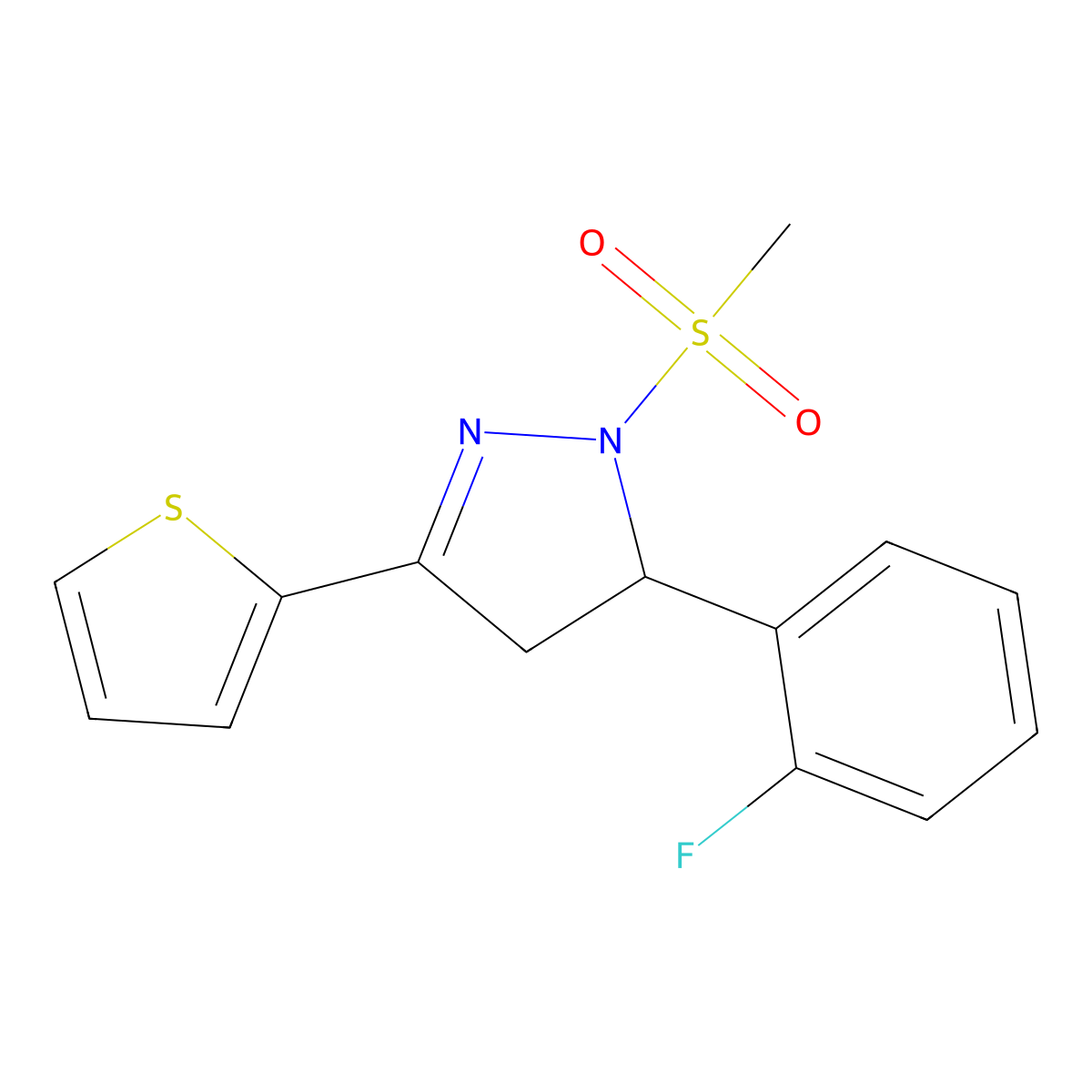 5-(2-fluorophenyl)-1-(methylsulfonyl)-3-(thiophen-2-yl)-4,5-dihydro-1H-pyrazole molecular structure, CAS 701224-74-0