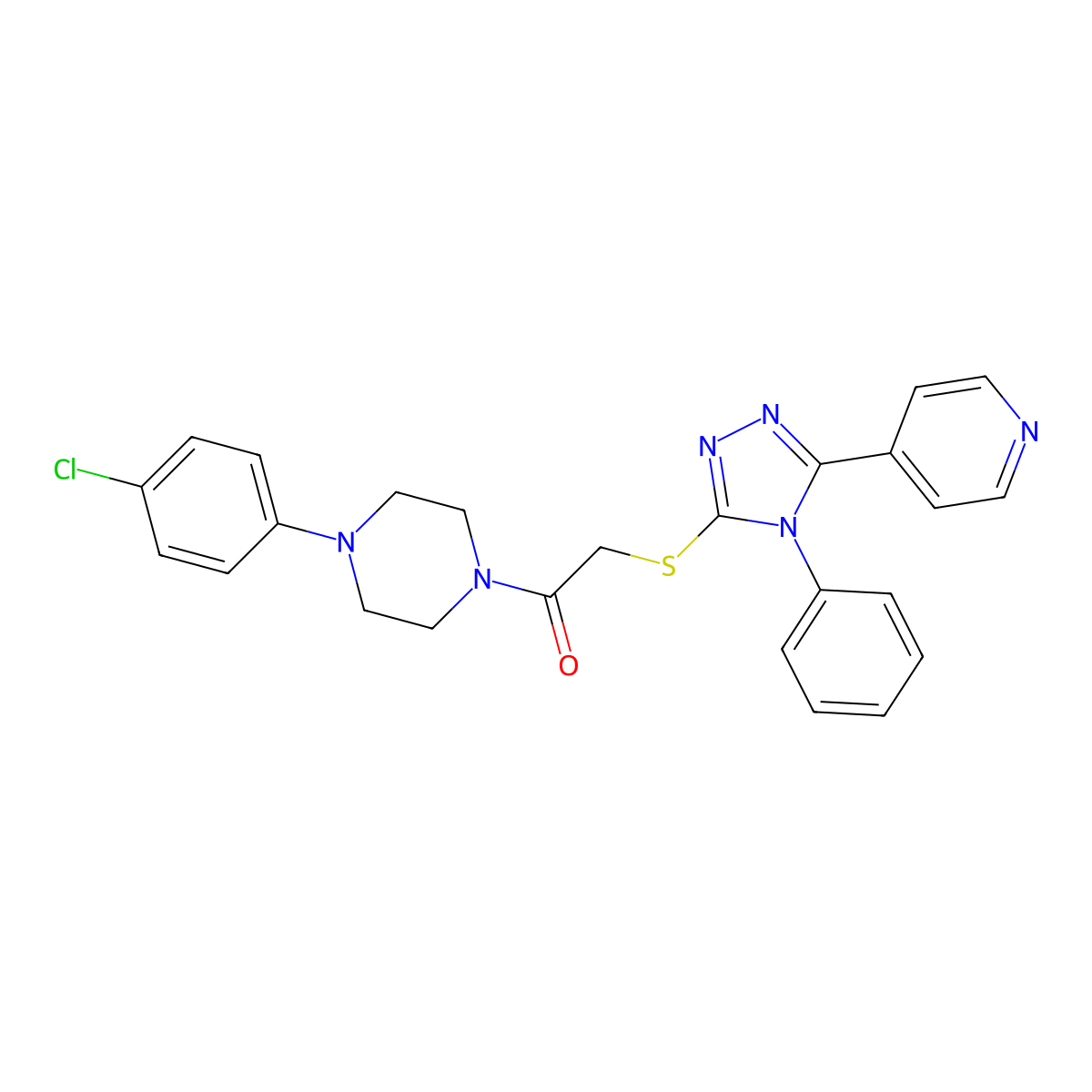 1-(4-chlorophenyl)-4-({[4-phenyl-5-(4-pyridinyl)-4H-1,2,4-triazol-3-yl]thio}acetyl)piperazine molecular structure, CAS 701225-01-6