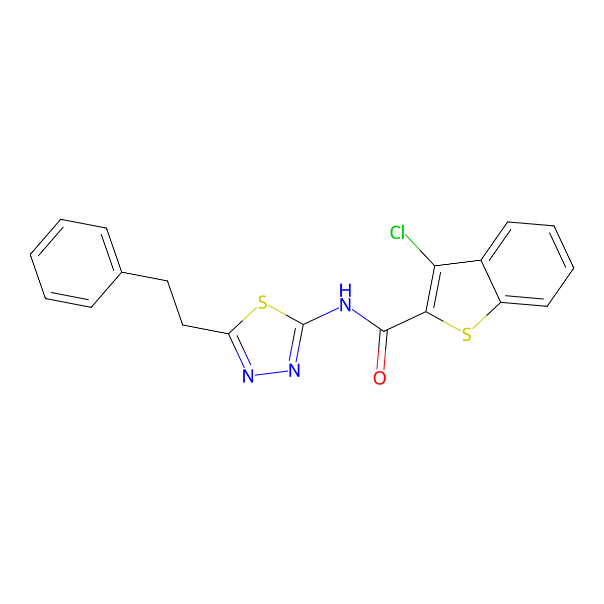 3-chloro-N-[5-(2-phenylethyl)-1,3,4-thiadiazol-2-yl]-1-benzothiophene-2-carboxamide molecular structure, CAS 701225-28-7