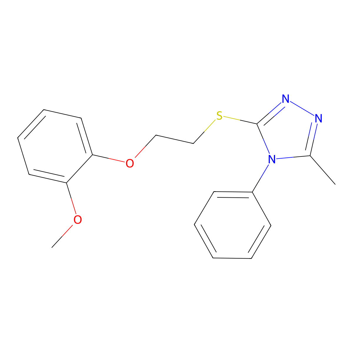 3-{[2-(2-methoxyphenoxy)ethyl]sulfanyl}-5-methyl-4-phenyl-4H-1,2,4-triazole molecular structure, CAS 701225-29-8
