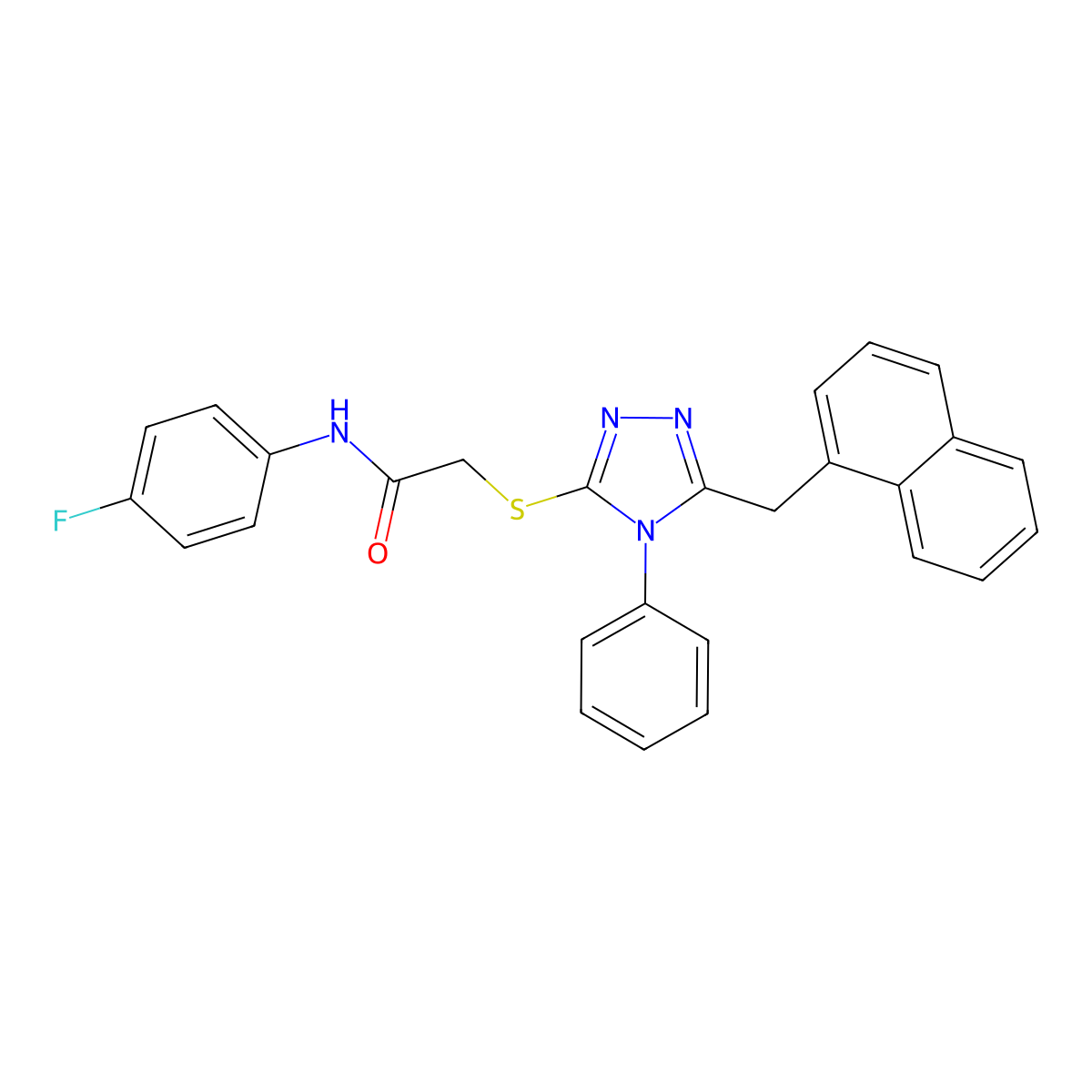 N-(4-fluorophenyl)-2-[[5-(naphthalen-1-ylmethyl)-4-phenyl-1,2,4-triazol-3-yl]sulfanyl]acetamide molecular structure, CAS 701225-50-5