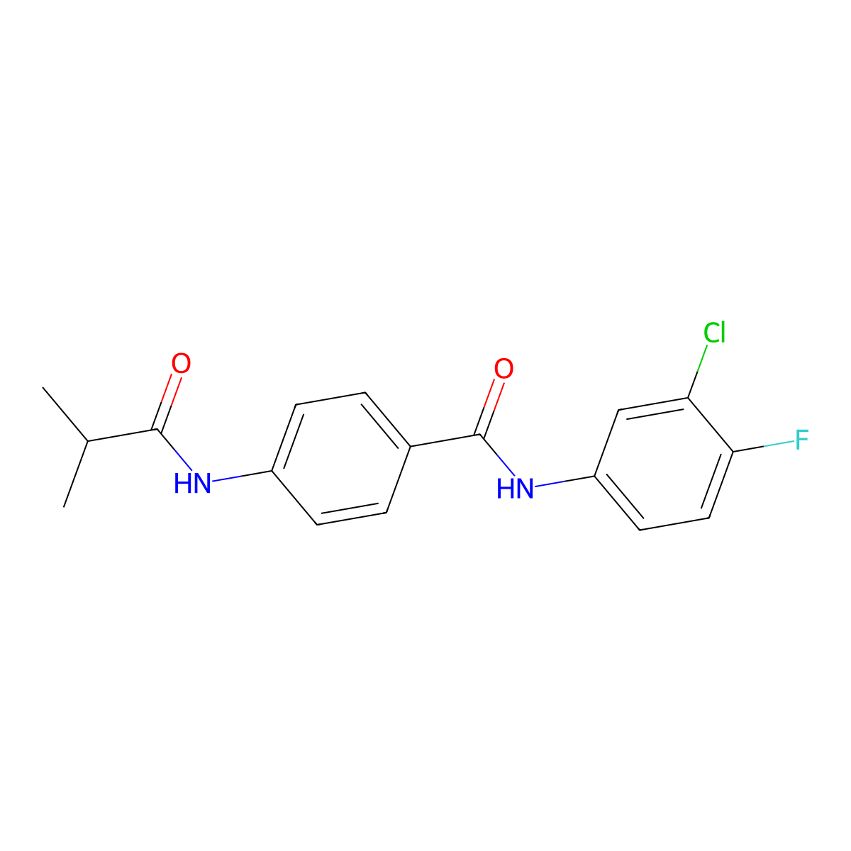 N-(3-chloro-4-fluorophenyl)-4-(2-methylpropanoylamino)benzamide molecular structure, CAS 701225-51-6