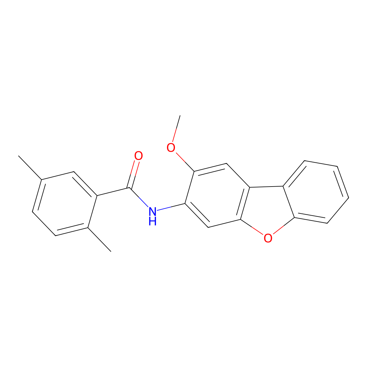 N-(2-methoxydibenzofuran-3-yl)-2,5-dimethylbenzamide molecular structure, CAS 701225-61-8