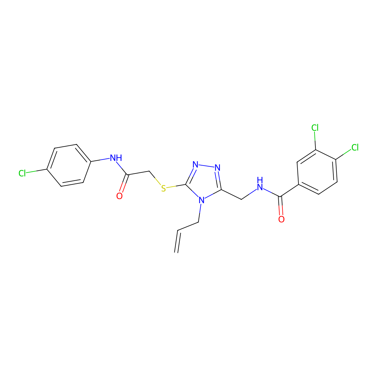 3,4-dichloro-N-[[5-[2-(4-chloroanilino)-2-oxoethyl]sulfanyl-4-prop-2-enyl-1,2,4-triazol-3-yl]methyl]benzamide molecular structure, CAS 701225-72-1