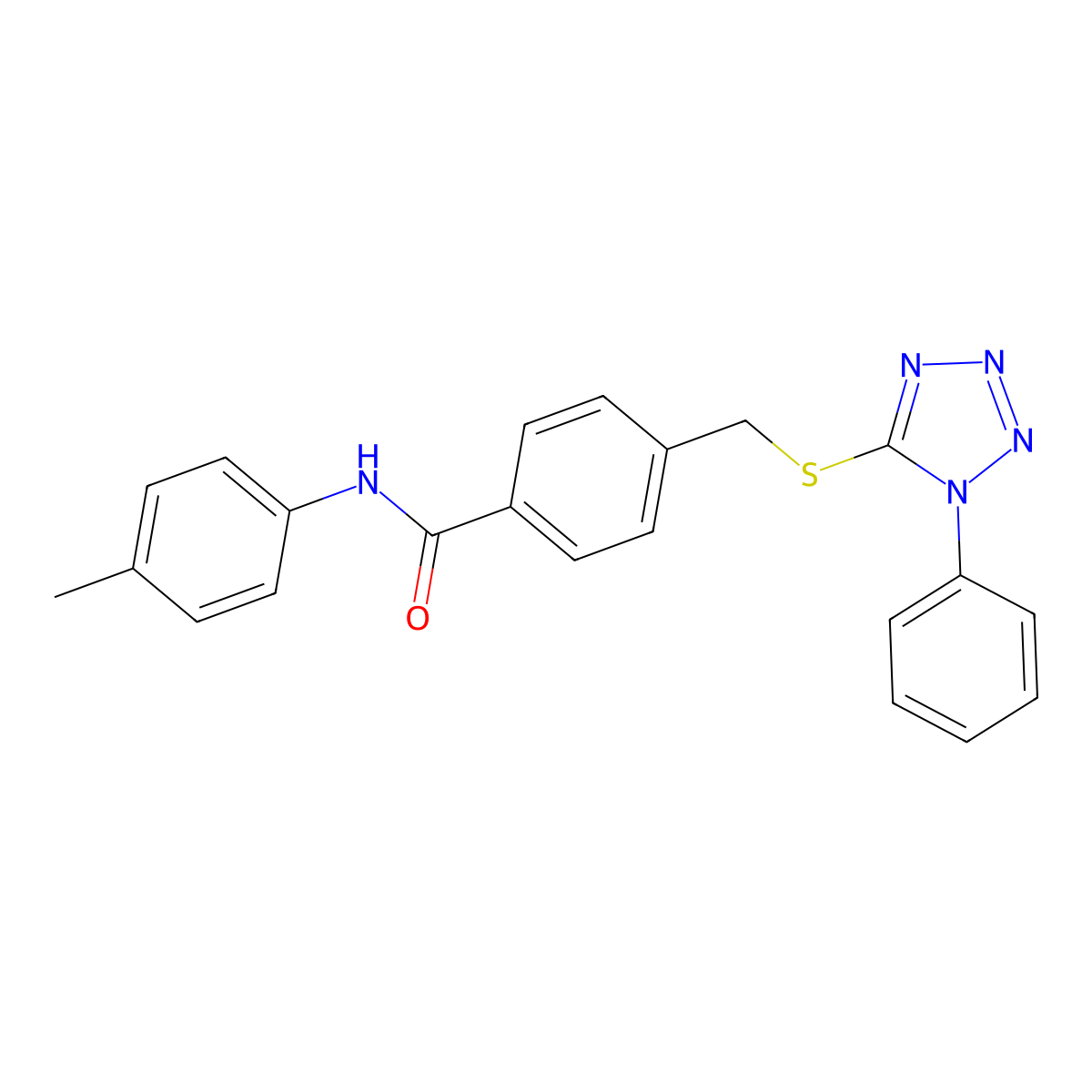N-(4-methylphenyl)-4-[(1-phenyltetrazol-5-yl)sulfanylmethyl]benzamide molecular structure, CAS 701225-78-7
