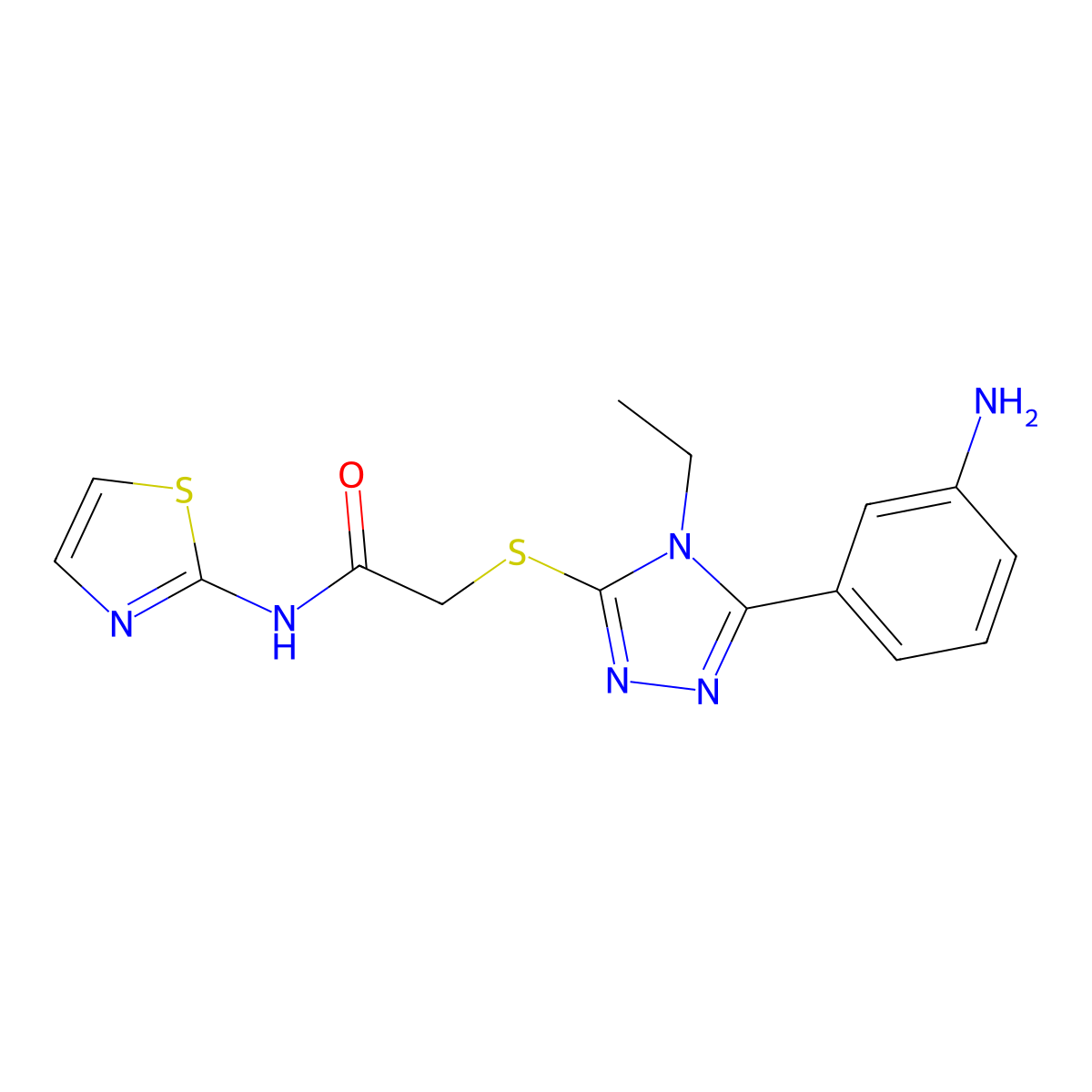2-[[5-(3-aminophenyl)-4-ethyl-1,2,4-triazol-3-yl]sulfanyl]-N-(1,3-thiazol-2-yl)acetamide molecular structure, CAS 701225-86-7
