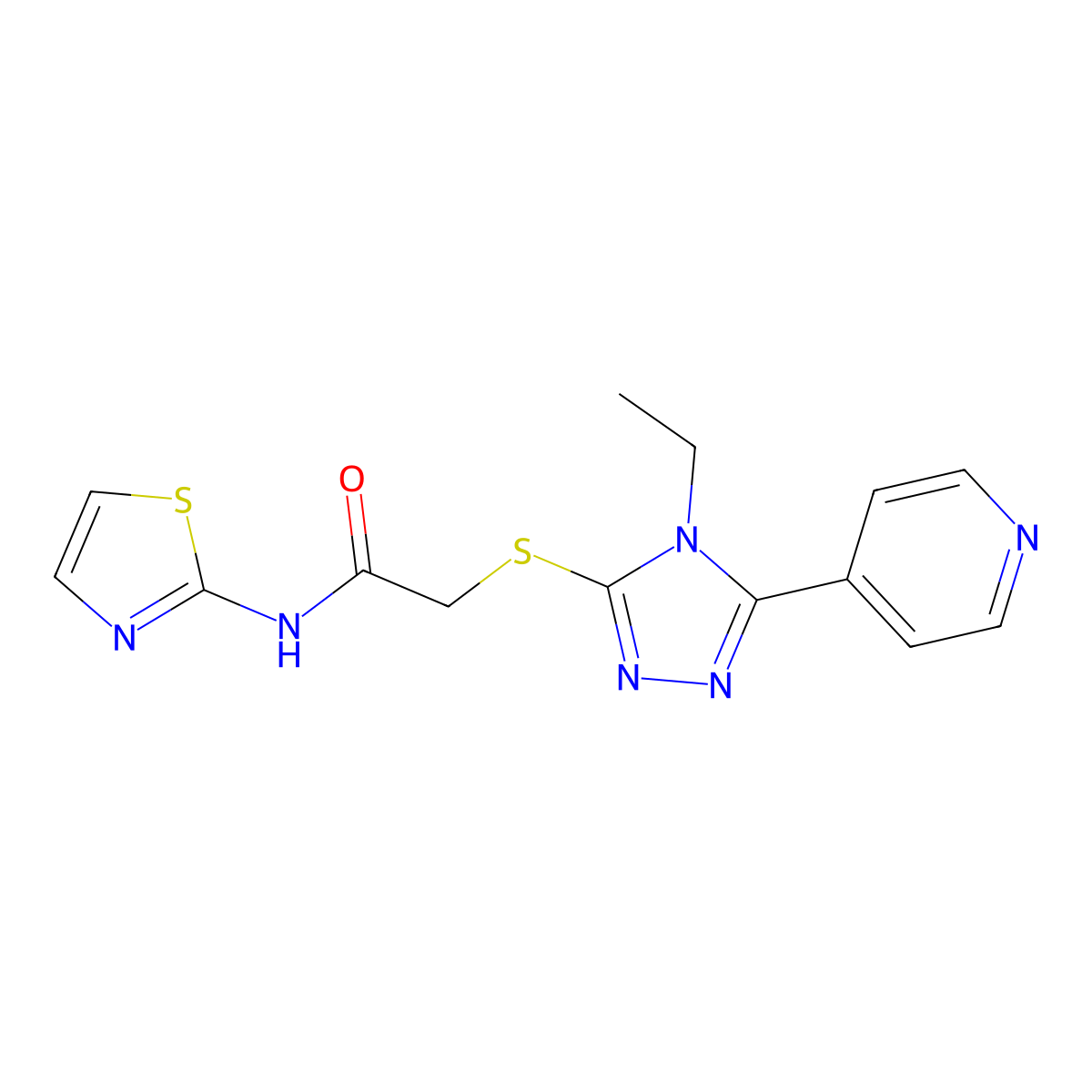 2-{[4-ethyl-5-(4-pyridinyl)-4H-1,2,4-triazol-3-yl]thio}-N-1,3-thiazol-2-ylacetamide molecular structure, CAS 701225-92-5