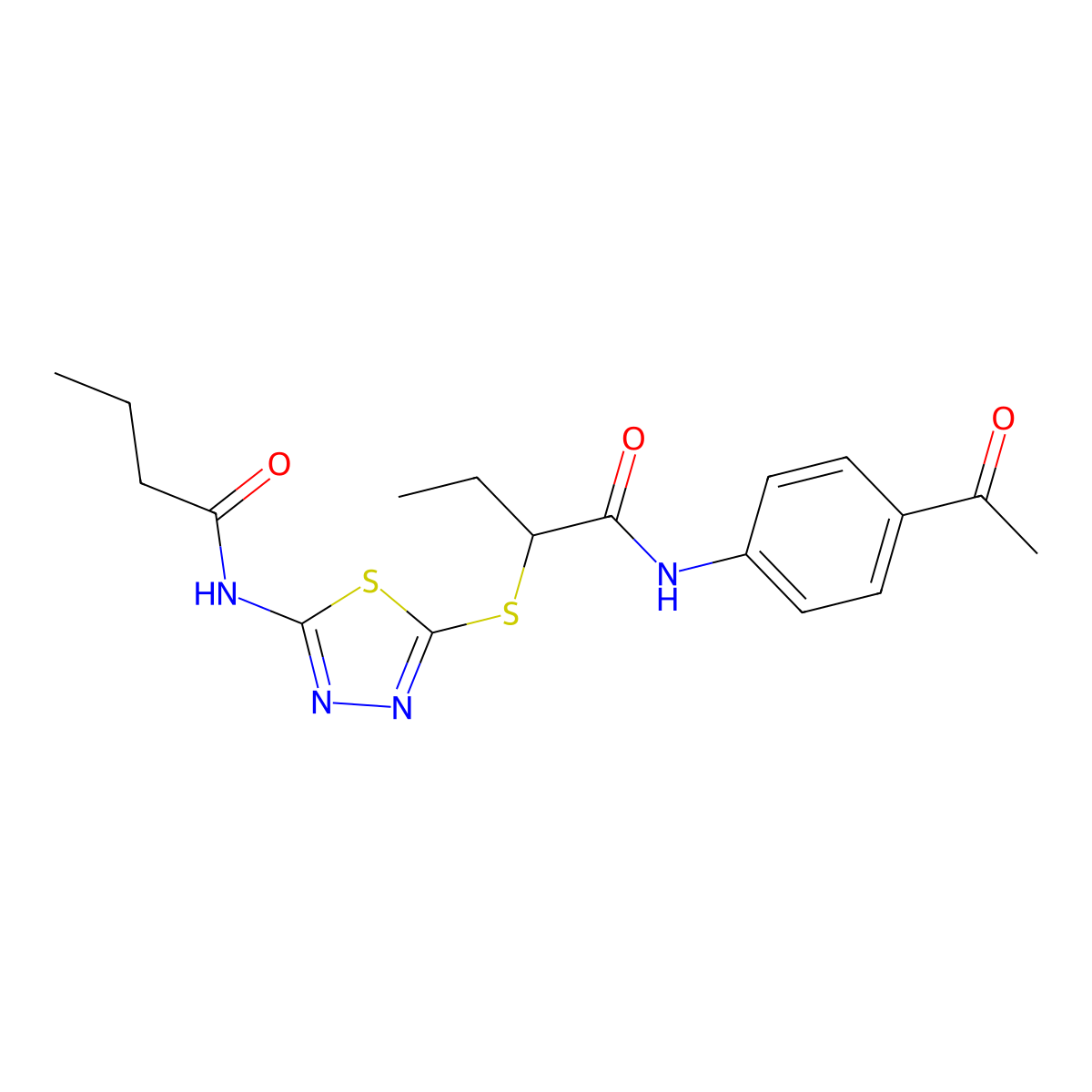 N-(4-acetylphenyl)-2-[[5-(butanoylamino)-1,3,4-thiadiazol-2-yl]sulfanyl]butanamide molecular structure, CAS 701226-00-8