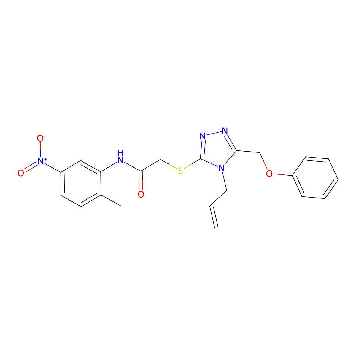N-(2-methyl-5-nitrophenyl)-2-[[5-(phenoxymethyl)-4-prop-2-enyl-1,2,4-triazol-3-yl]sulfanyl]acetamide molecular structure, CAS 701226-04-2