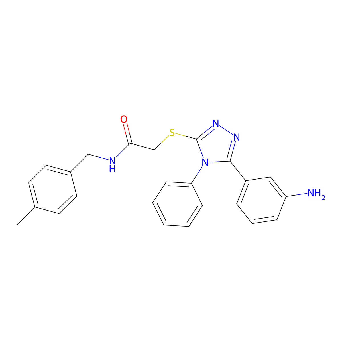 2-[[5-(3-aminophenyl)-4-phenyl-1,2,4-triazol-3-yl]sulfanyl]-N-[(4-methylphenyl)methyl]acetamide molecular structure, CAS 701226-19-9