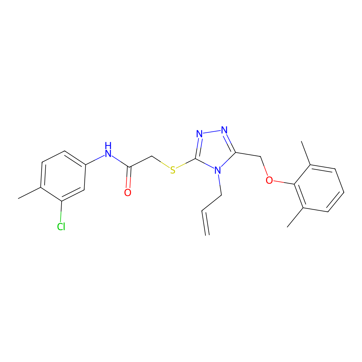 N-(3-chloro-4-methylphenyl)-2-[[5-[(2,6-dimethylphenoxy)methyl]-4-prop-2-enyl-1,2,4-triazol-3-yl]sulfanyl]acetamide molecular structure, CAS 701226-26-8