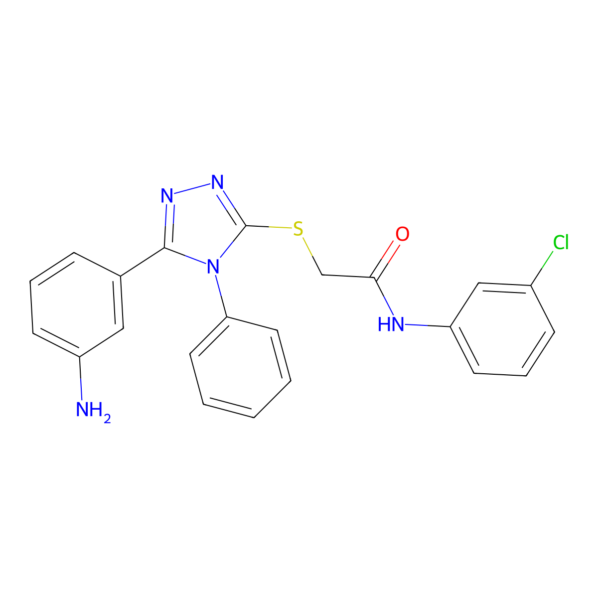 2-[[5-(3-aminophenyl)-4-phenyl-1,2,4-triazol-3-yl]sulfanyl]-N-(3-chlorophenyl)acetamide molecular structure, CAS 701226-38-2
